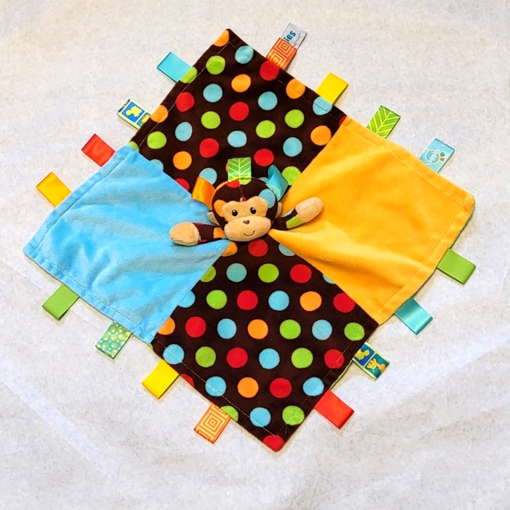 Colorful polka dot monkey tag security blanket